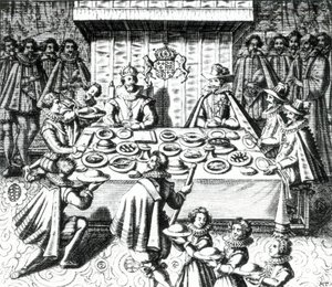 Re Giacomo che banchetta con gli ambasciatori spagnoli, 1624 da Melchior Tavernier